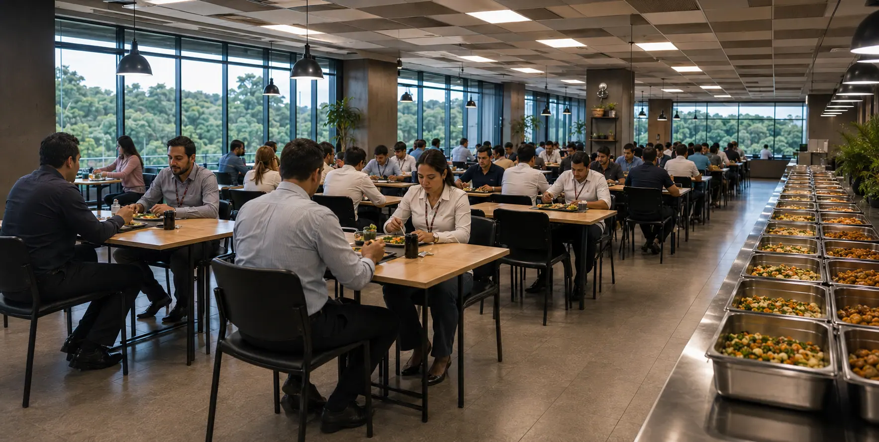 Colaboradores almoçando em restaurante corporativo gerido pela Food Leve