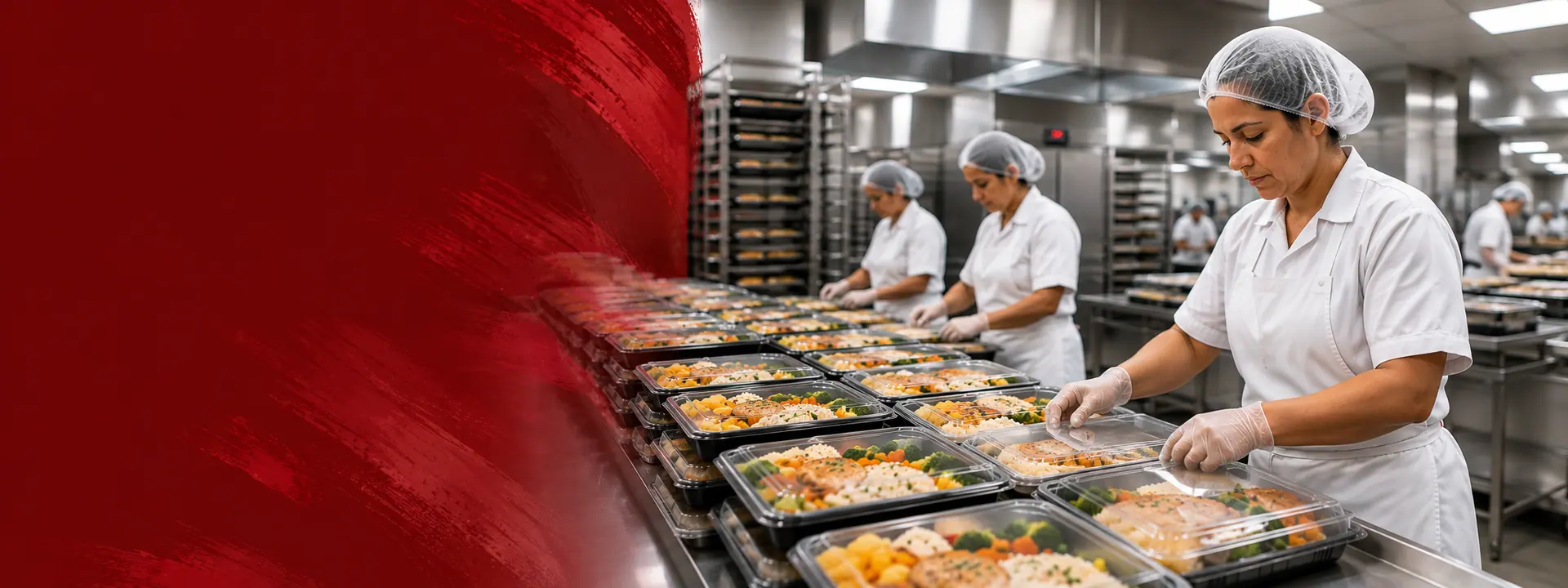 Linha de produção de refeições coletivas da Food Leve